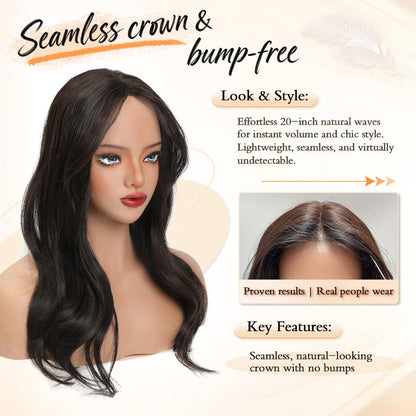 Hair Topper RRP - £39.99 20in Wavy Clip-In or Invisible Wire Seamless Blend Lightweight – 20in