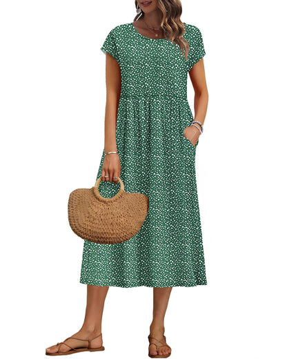 Women's Summer Short Sleeve Midi Dress RRP - £24.99 Loose with Pockets Casual