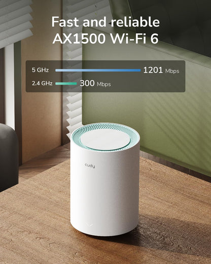 Cudy Dual Band AX1500 WiFi 6 Mesh Wi-Fi System RRP - £39.99, Replaces Routers and Extenders, Covers up to 1000 sq.ft., 3 Gigabit Ports per Unit, Supports Ethernet Backhaul, M1500 1-Pack