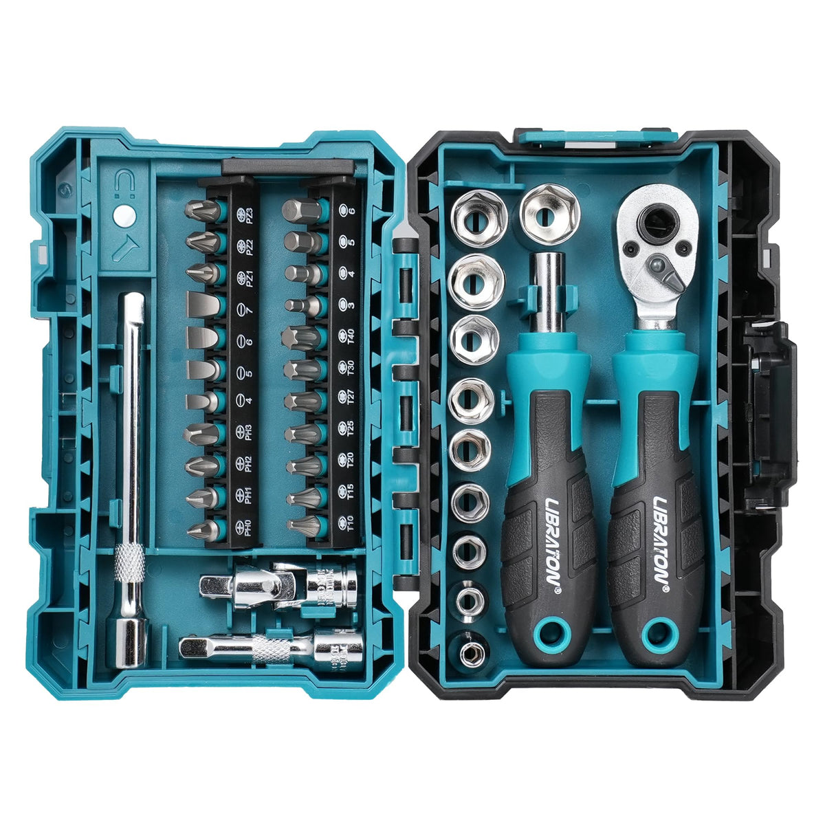 1/4in Drive Mini Socket & Ratchet Set RRP - £25.99 37pc 4-13mm with Magnetic Driver – Case