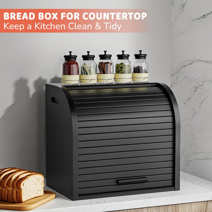 Bamboo Bread Bin RRP - £34.99 2-Layer Roll-Top Bread Storage with Removable Layer Self Assembly – Black