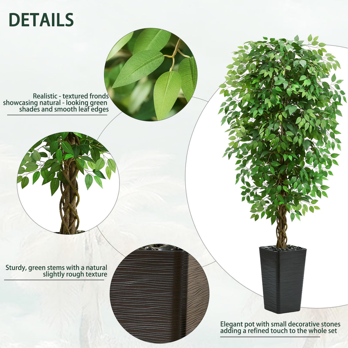 Artificial Ficus Tree 6ft Large with Tall Black Planter RRP - £109.99 – Green/Black