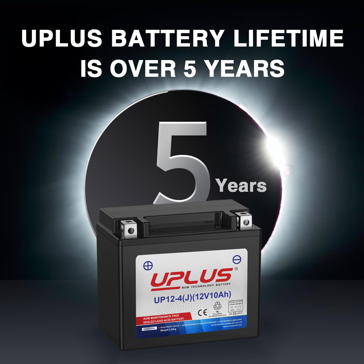 UPLUS Motorcycle Battery  RRP - £35.99 UP12-4, 12V 10Ah Powersports Batteries High Performance, Agm Maintenance Free | Confirm size before order 150L x 87W x 130H(mm)