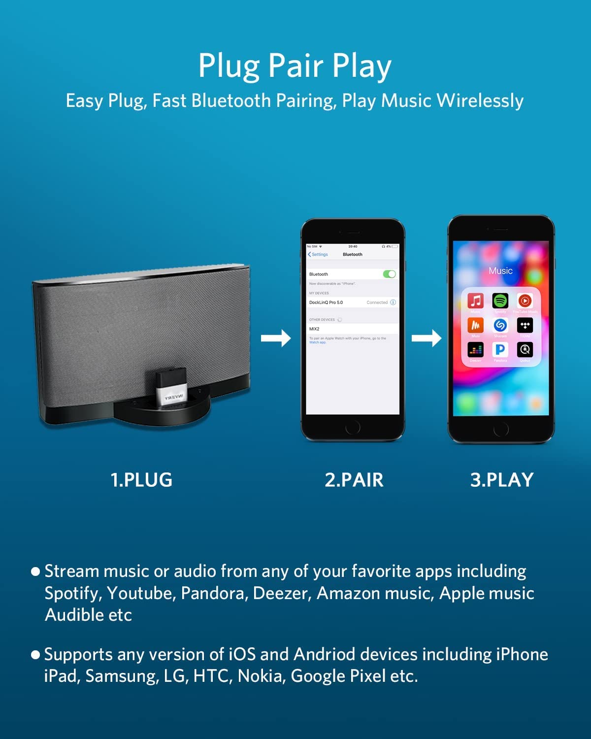 DockLinQ 30pin Bluetooth 5.0 Adapter RRP - £22.99 Receiver for Bose Sounddock and Other 30 pin iPod iPhone Music Docking Station