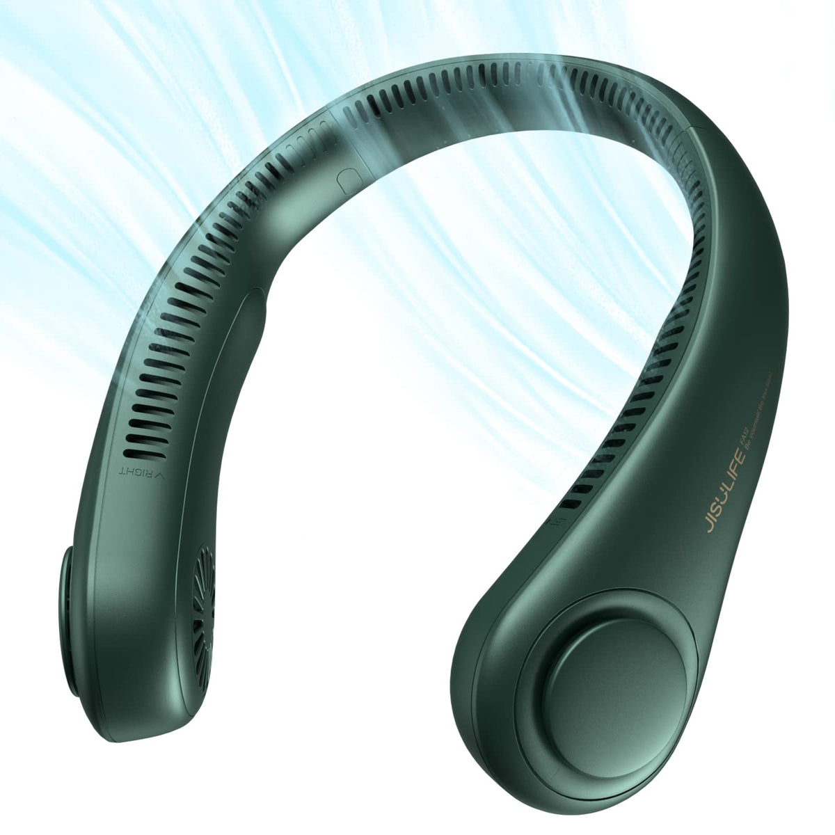 JISULIFE Portable Neck Fan RRP - £37.99, Hands-Free Bladeless, 5 Speeds, 4000 mAh Battery Operated Wearable Personal Fan, Twistable, Rechargeable, Gift for Women Men-Dark Green