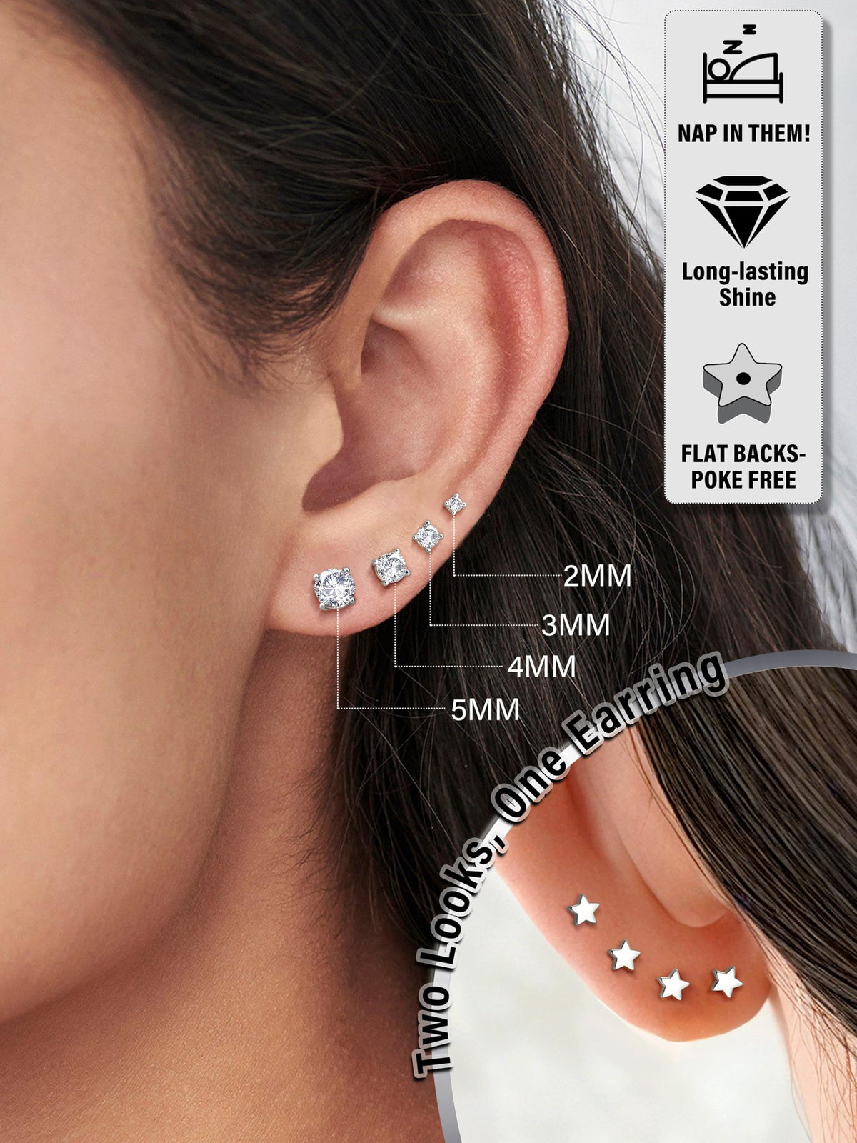 Moissanite Stud Earrings RRP - £13.99 3mm D VVS1 925 Sterling Silver 14K Gold Plated Hypoallergenic – Silver 3mm