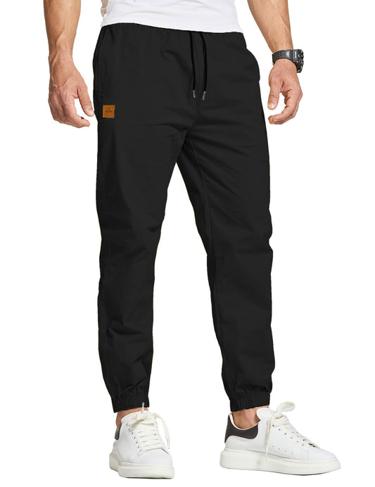 JustSun Mens Casual Chinos Trousers Joggers RRP - £26.99 Elasticated Waist Trousers for Men Cotton Pants Gym Sports Tracksuit Bottoms Drawstring Sweatpants with Pockets Black XXL