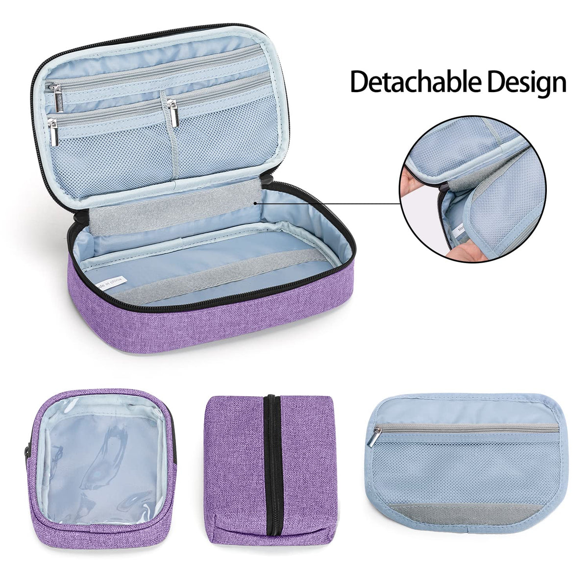 CURMIO Diabetes Bag RRP - £21.99 for Glucose Meter, Medication, Insulin Pens and Other Diabetes Care Supplies, Travel Organizer Case with Detachable Pouches, Purple