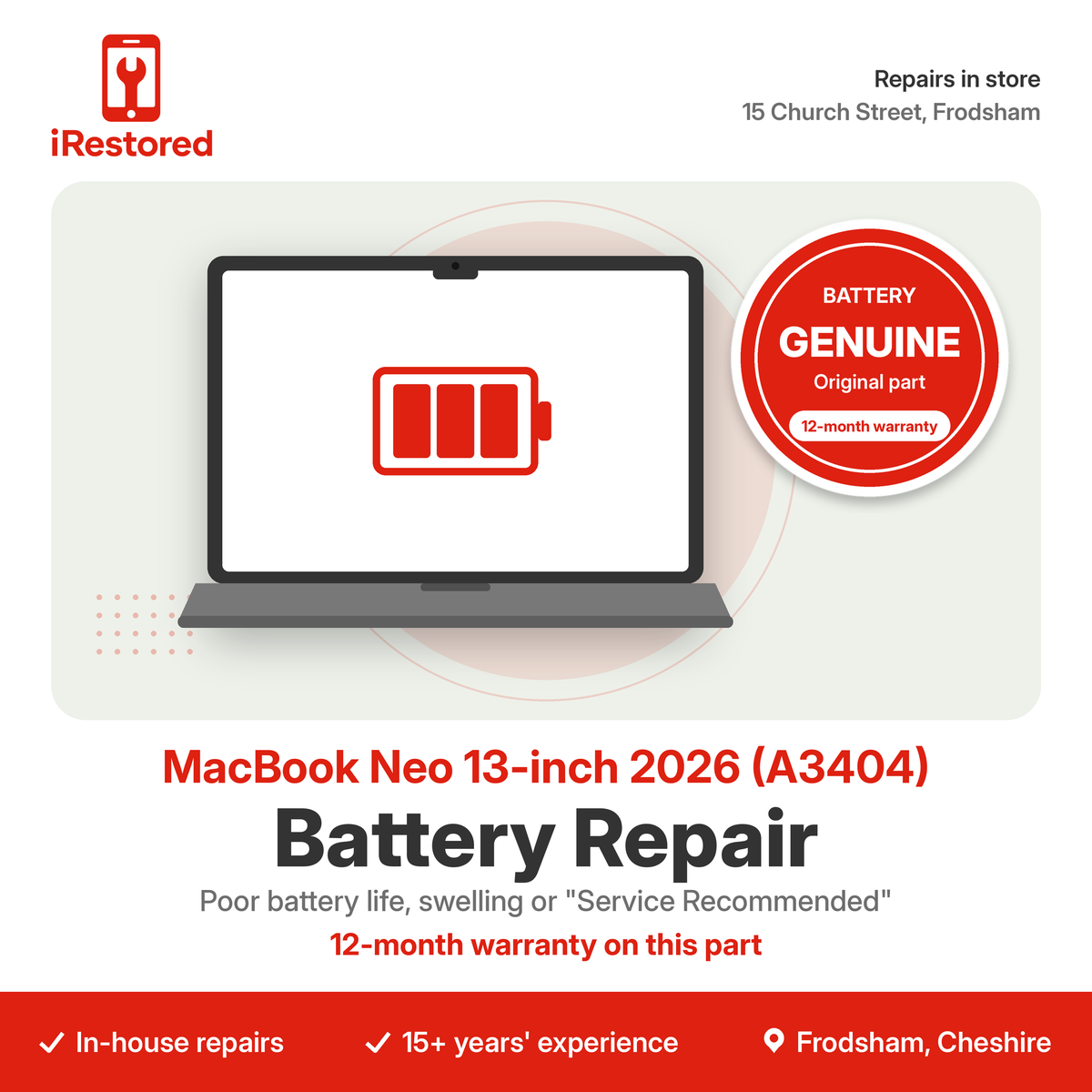 MacBook Neo 13-inch 2026 (A3404) Battery Repair