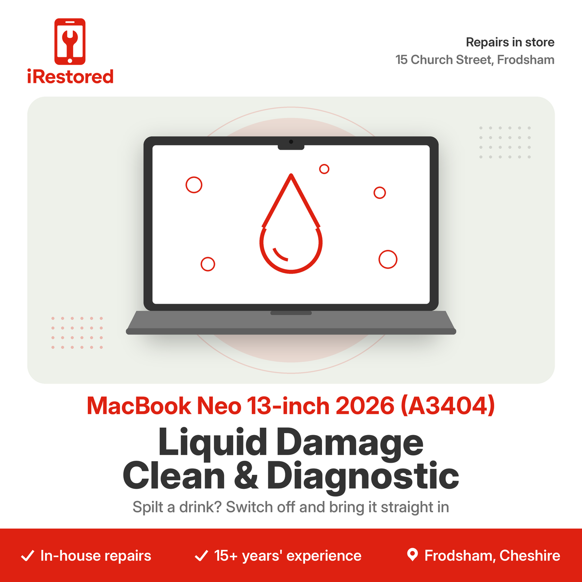 MacBook Neo 13-inch 2026 (A3404) Liquid Damage Clean & Diagnostic