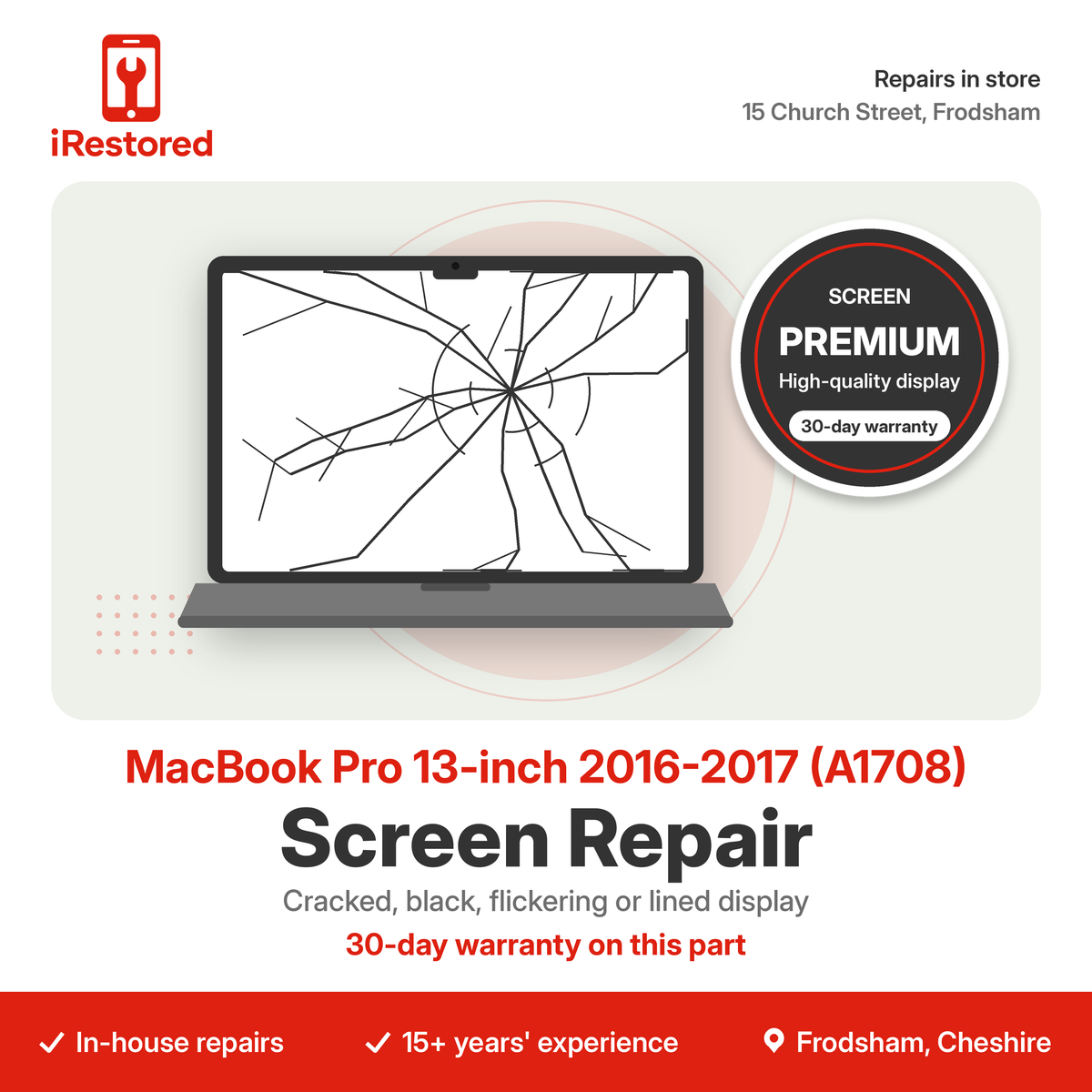 MacBook Pro 13-inch 2016-2017 (A1708) Screen Repair – Premium