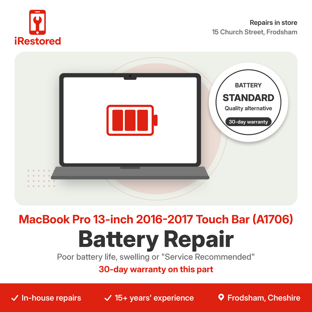 MacBook Pro 13-inch 2016-2017 Touch Bar (A1706) Battery Repair