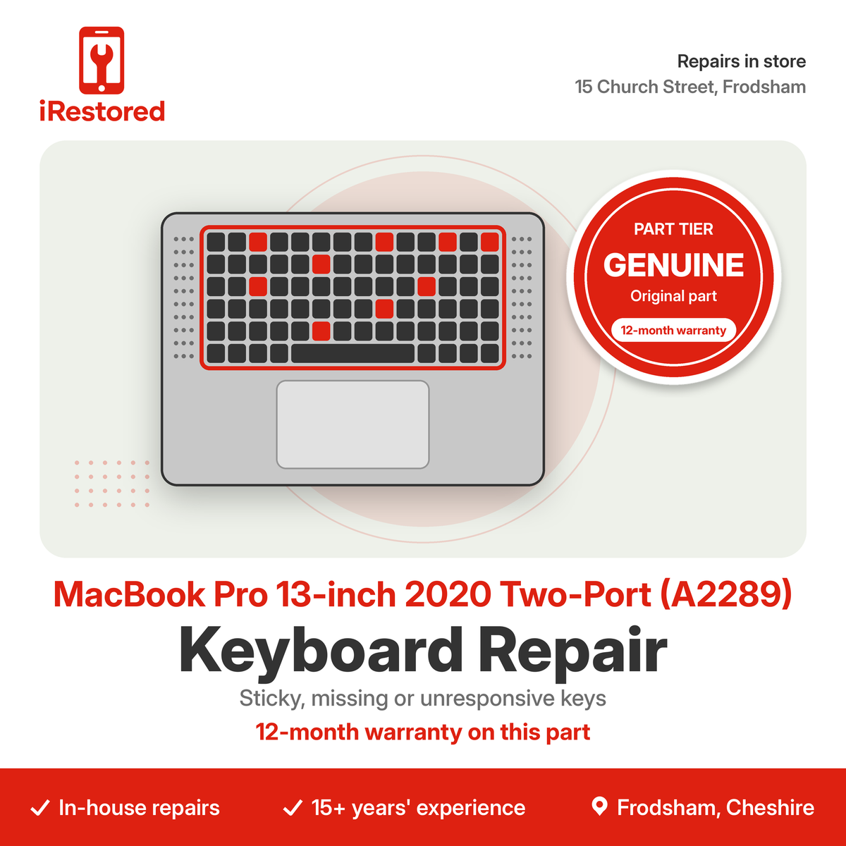 MacBook Pro 13-inch 2020 Two-Port (A2289) Keyboard Repair – Genuine Apple