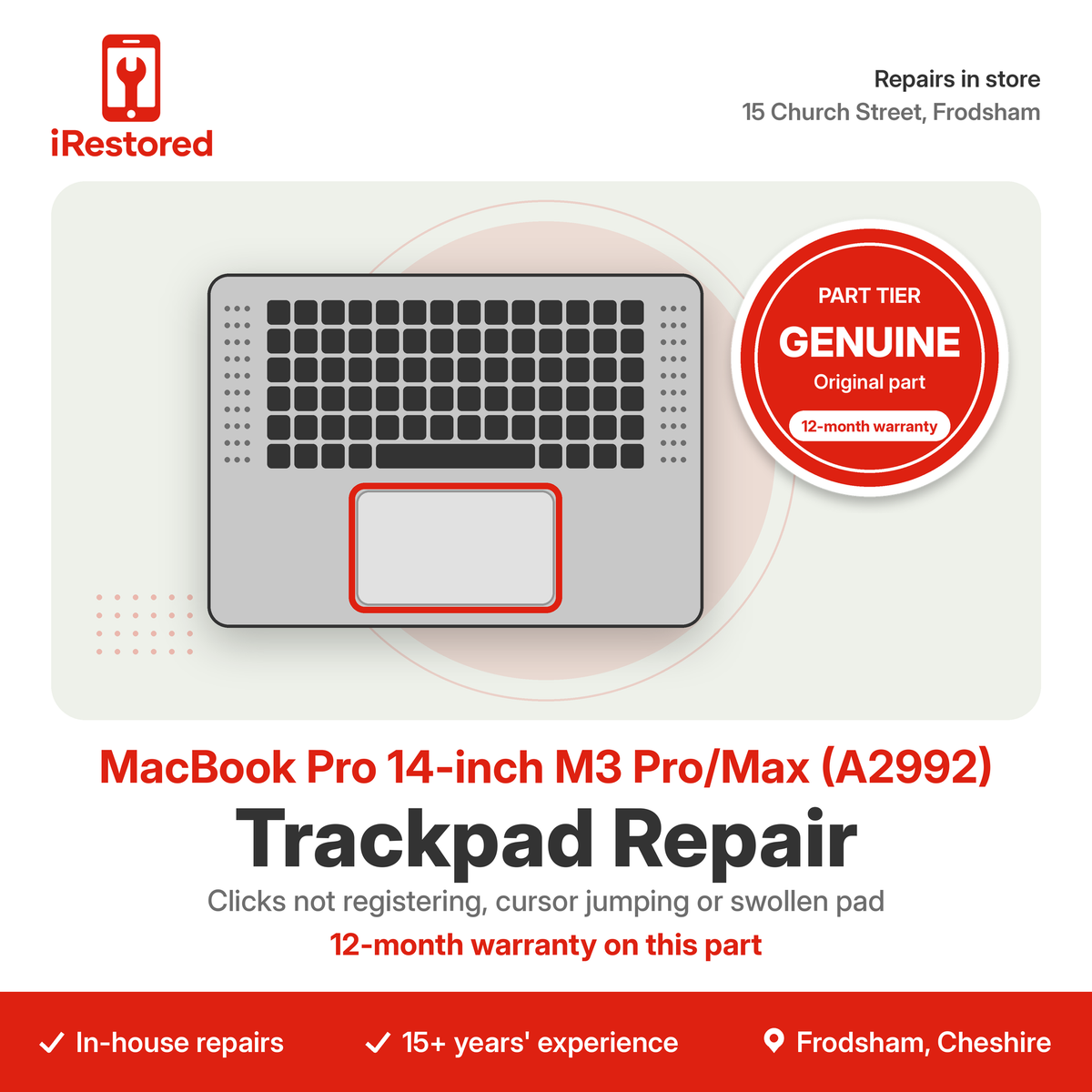 MacBook Pro 14-inch M3 Pro/Max (A2992) Trackpad Repair – Genuine Apple