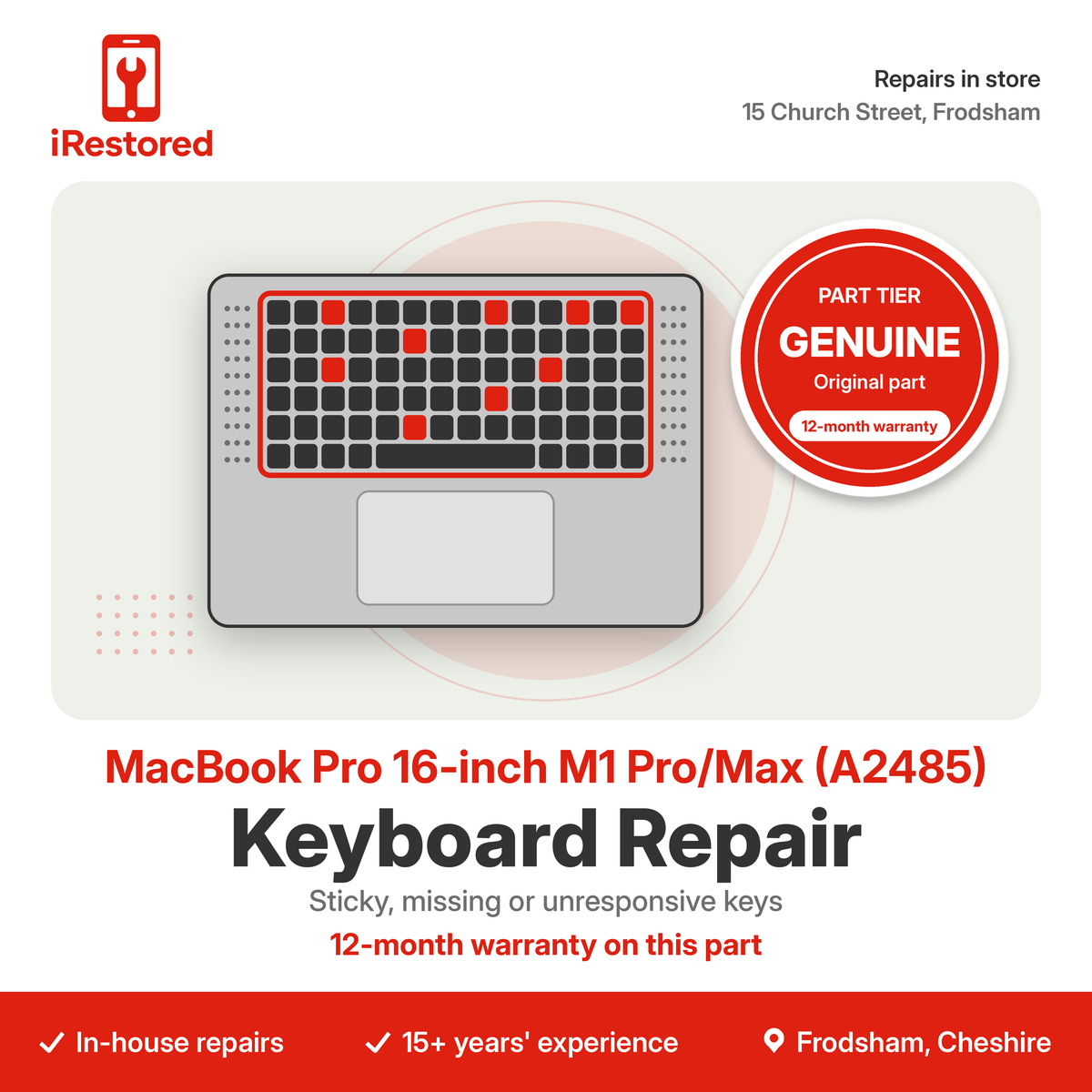 MacBook Pro 16-inch M1 Pro/Max (A2485) Keyboard Repair – Genuine Apple