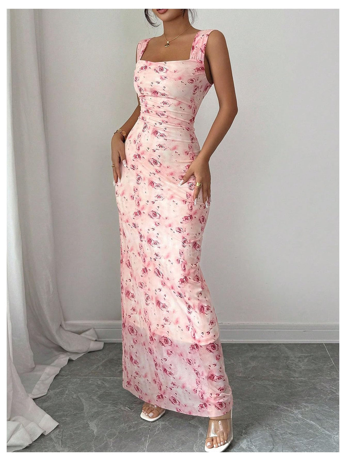 Women's Square Neck Bodycon Fishtail Maxi Dress Going Out RRP - £28.99