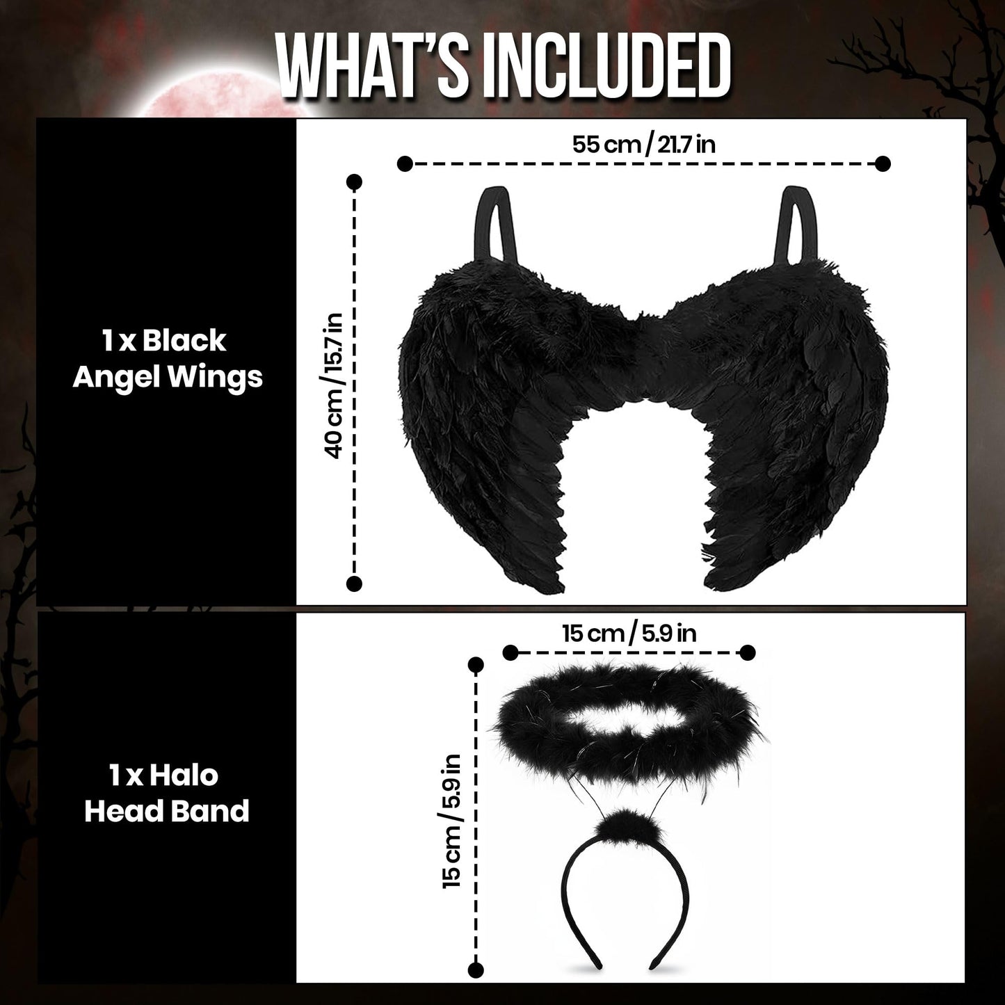 Women's Black Angel Wings and Halo Costume Accessories - RRP £9.99 – Halloween