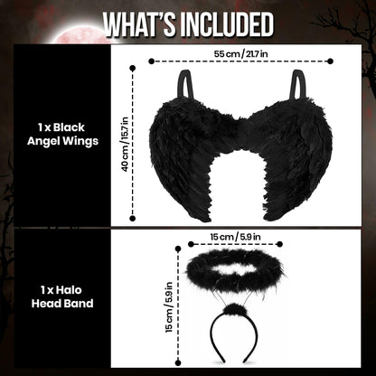 Women's Black Angel Wings and Halo Costume Accessories - RRP £9.99 – Halloween