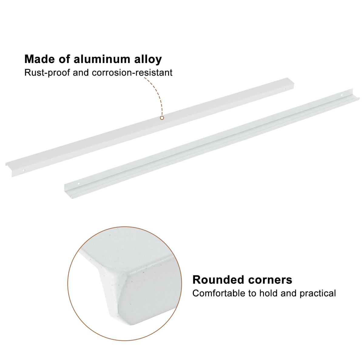 Finger Edge Cabinet Pulls 3pcs 800mm Back-Mount Aluminum Concealed – White