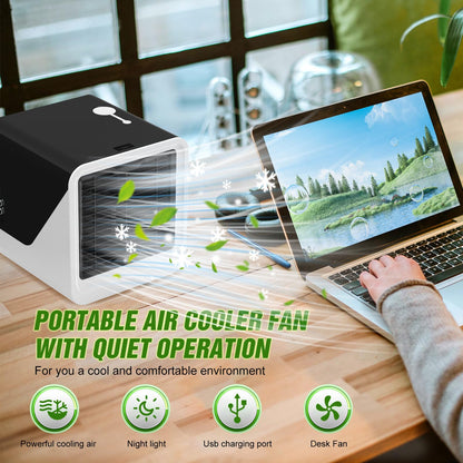 Portable Evaporative Air Cooler Fan RRP - £64.99 3-Speed Replaceable Filter Humidifier LED 7-Colour – Black