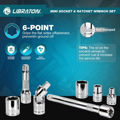 1/4in Drive Mini Socket & Ratchet Set RRP - £25.99 37pc 4-13mm with Magnetic Driver – Case