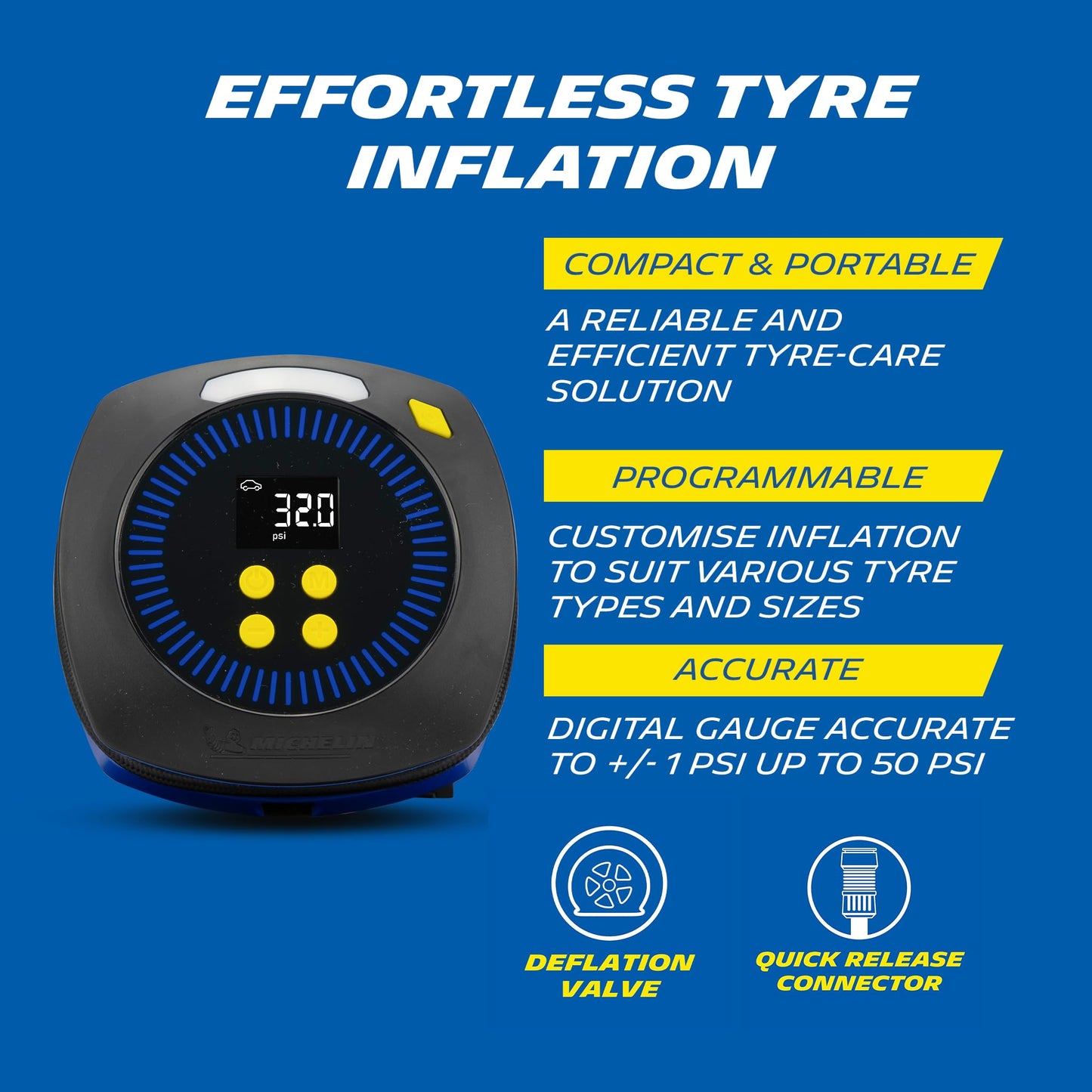 MICHELIN Programmable 12V Tyre Inflator Portable Compressor ? 12V RRP £39.99