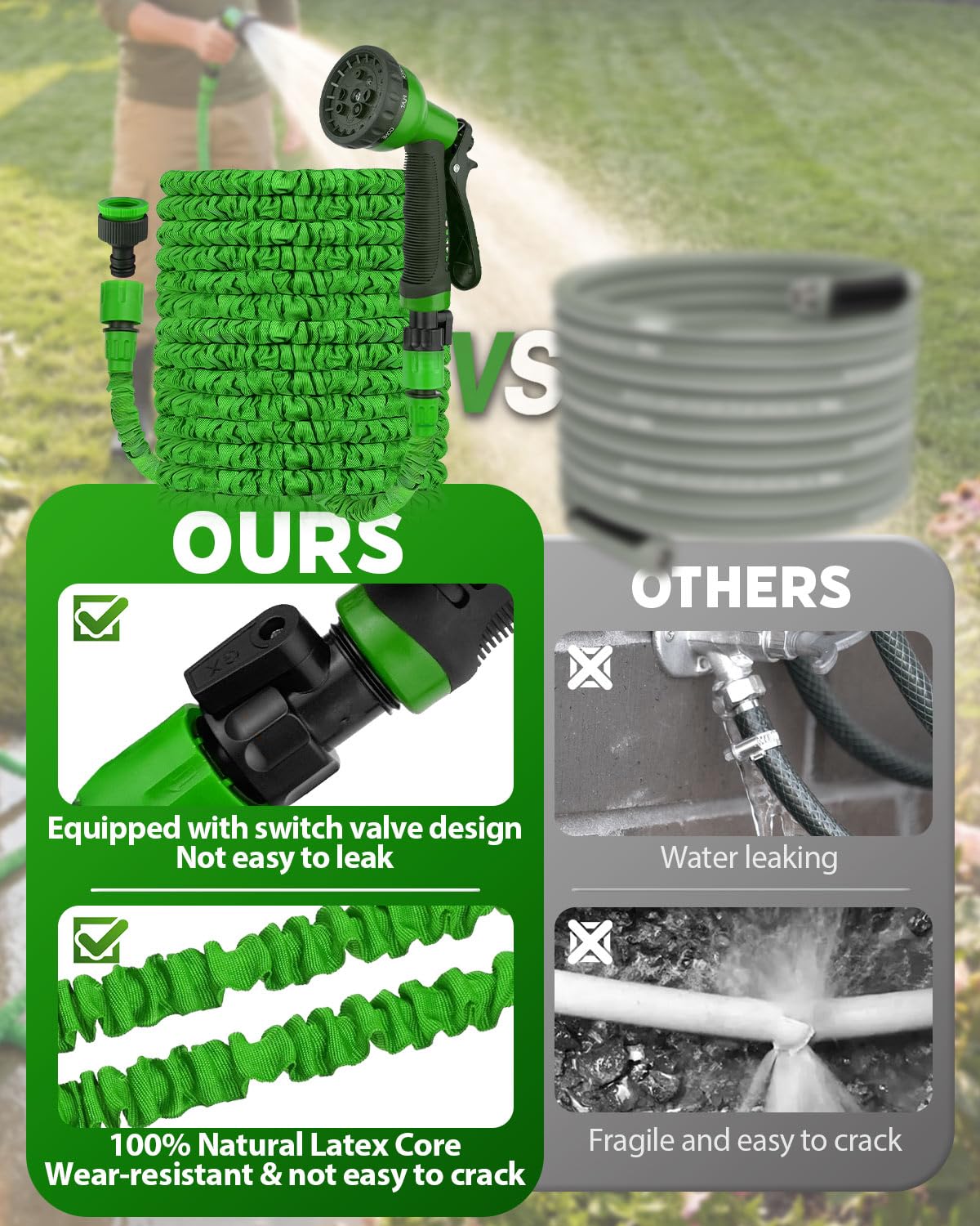 Expandable Garden Hose RRP - £25.99 Flexible 8-Function Nozzle Latex Core Anti-Leak – 45m