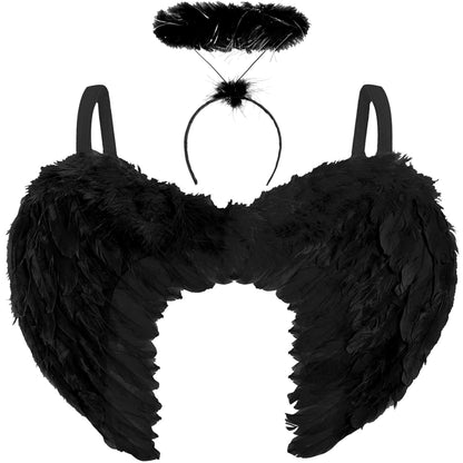 Women's Black Angel Wings and Halo Costume Accessories - RRP £9.99 – Halloween