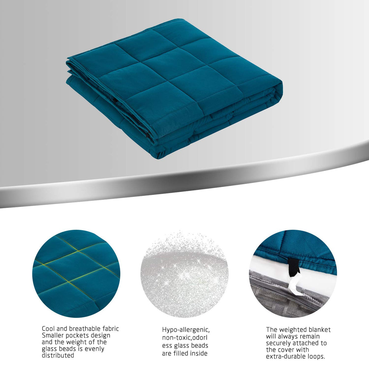 DREAMLANDING Gravity Weighted Blanket RRP - £74.99 With Replaceable Cover, Glass Beads Filling Weighted Blanket For Adults, Anxiety Heavy Blanket (Teal Blue, 150 * 200cm,9kg)