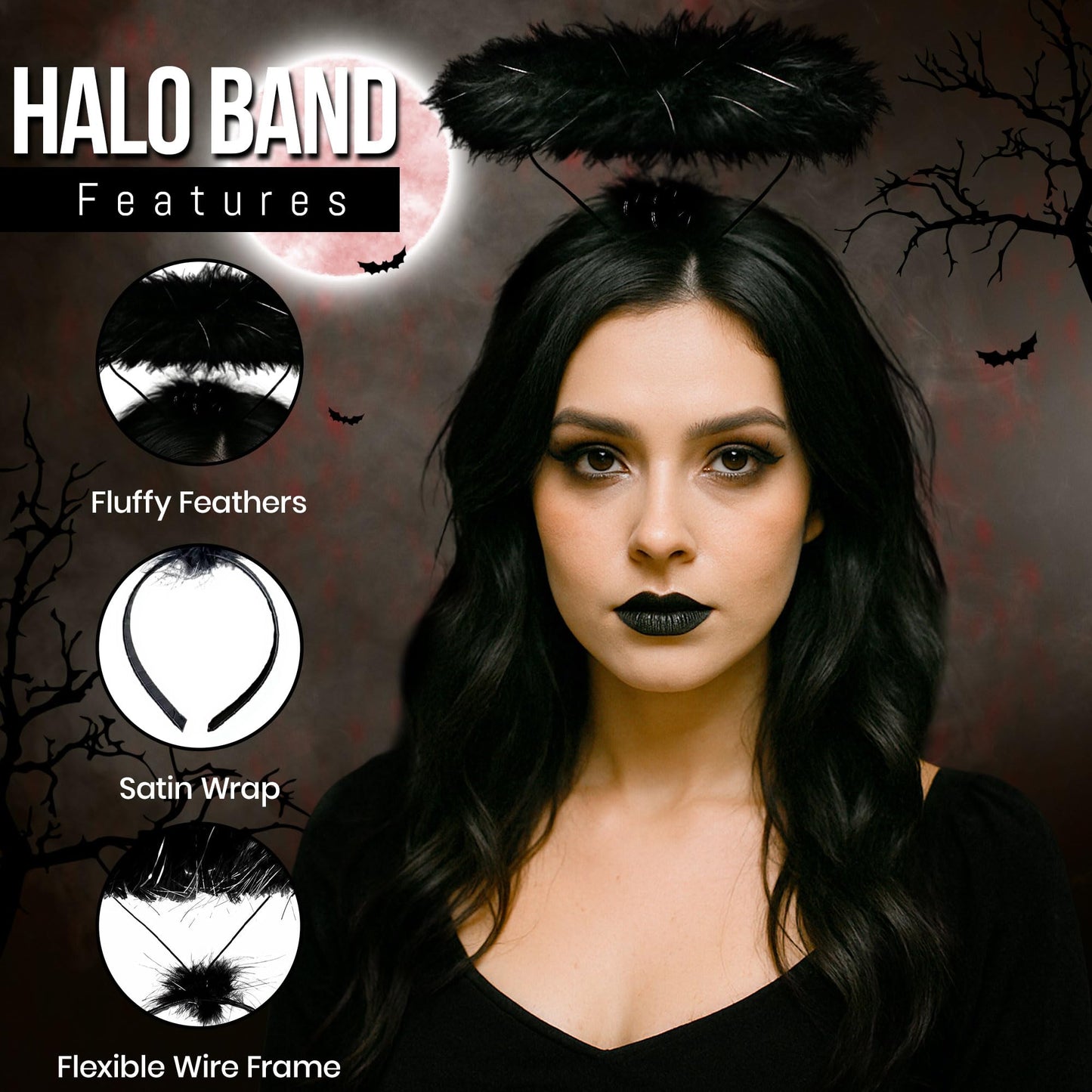 Women's Black Angel Wings and Halo Costume Accessories - RRP £9.99 – Halloween