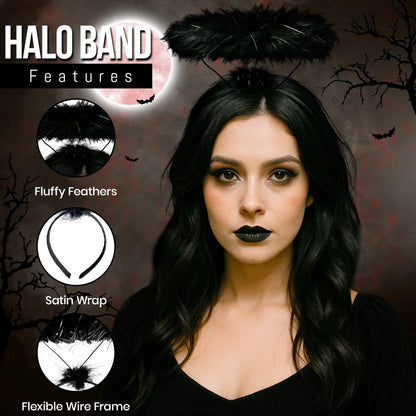 Women's Black Angel Wings and Halo Costume Accessories - RRP £9.99 – Halloween