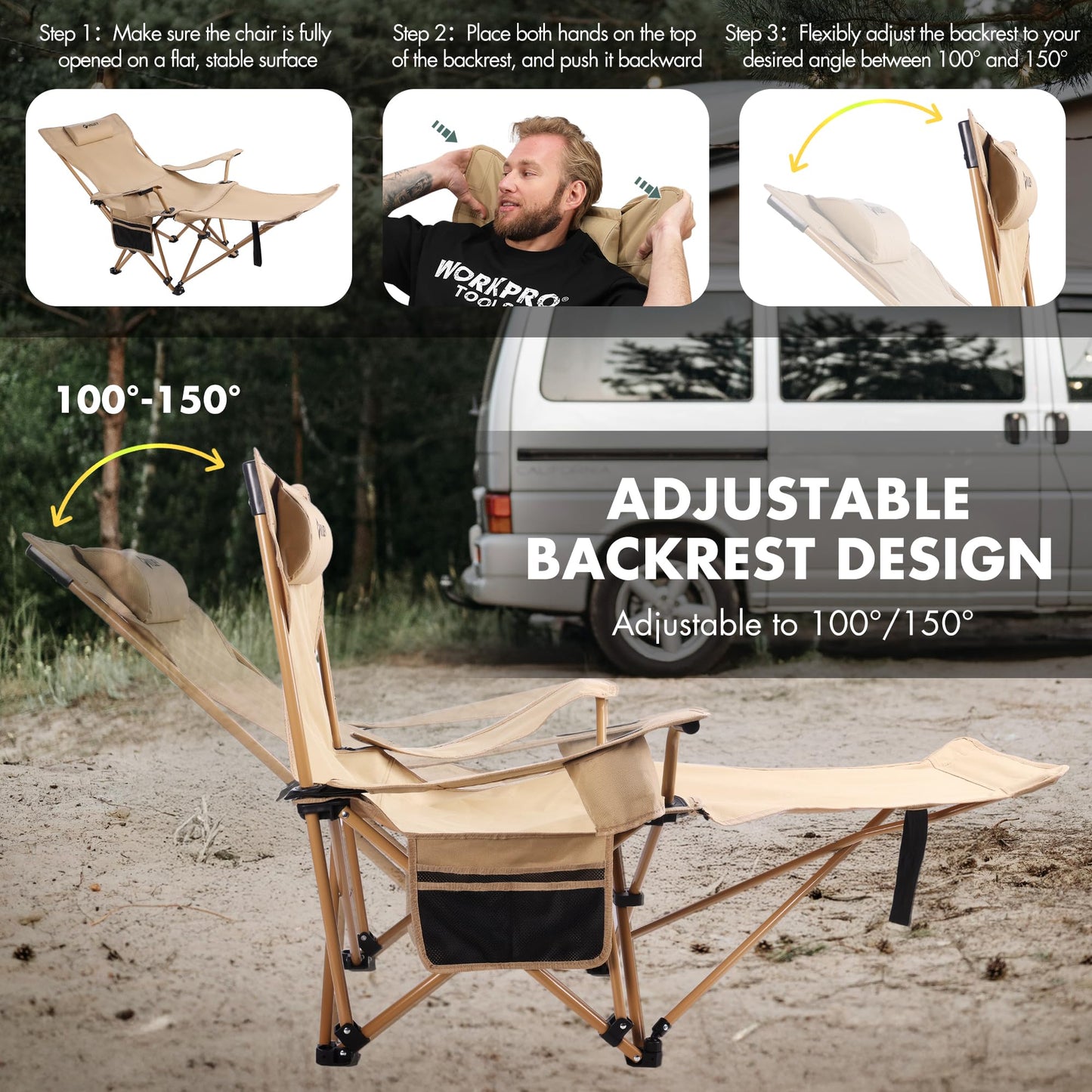 Reclining Camping - RRP £39.99 - Chair 2-in-1 Removable Footrest Adjustable Headrest