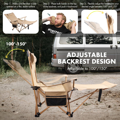 Reclining Camping - RRP £39.99 - Chair 2-in-1 Removable Footrest Adjustable Headrest