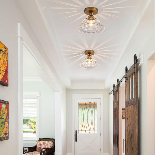 Semi Flush Ceiling Light RRP - £74.99 9.8in Brass Glass Vintage Shade Suitable for Bedroom Dining Kitchen – H087-T