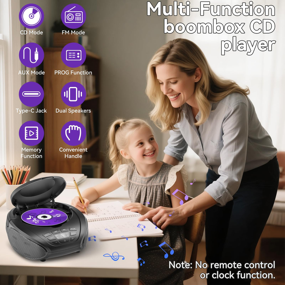 Gueray Portable CD Player Boombox RRP - £39.99 with FM Radio, AUX Input, Headphones ? Black
