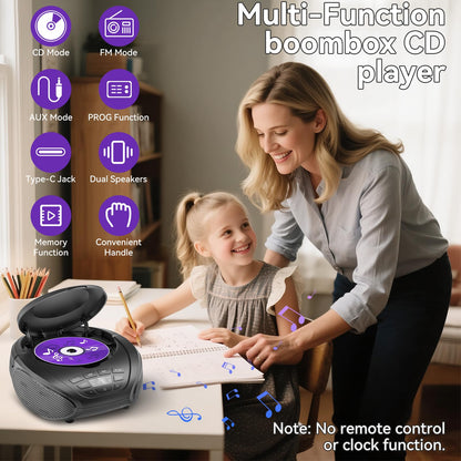 Gueray Portable CD Player Boombox RRP - £39.99 with FM Radio, AUX Input, Headphones ? Black