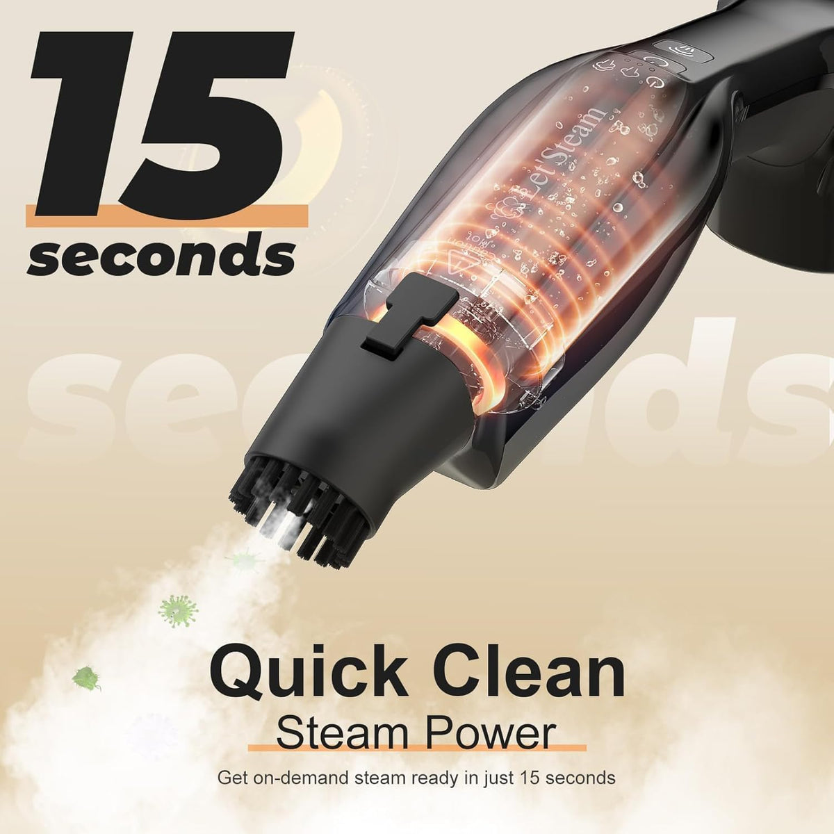 Fast-Heat Steam Mop with Handheld Cleaner RRP - £35.99 250ml Powerful Floor Steamer 17 Accessories Washable Pads – White