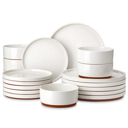 18-Piece Dinner Set - RRP: £79.99 - Plates & Bowls Raised Edge Scratch-Resistant Microwave & Dishwasher Safe - White