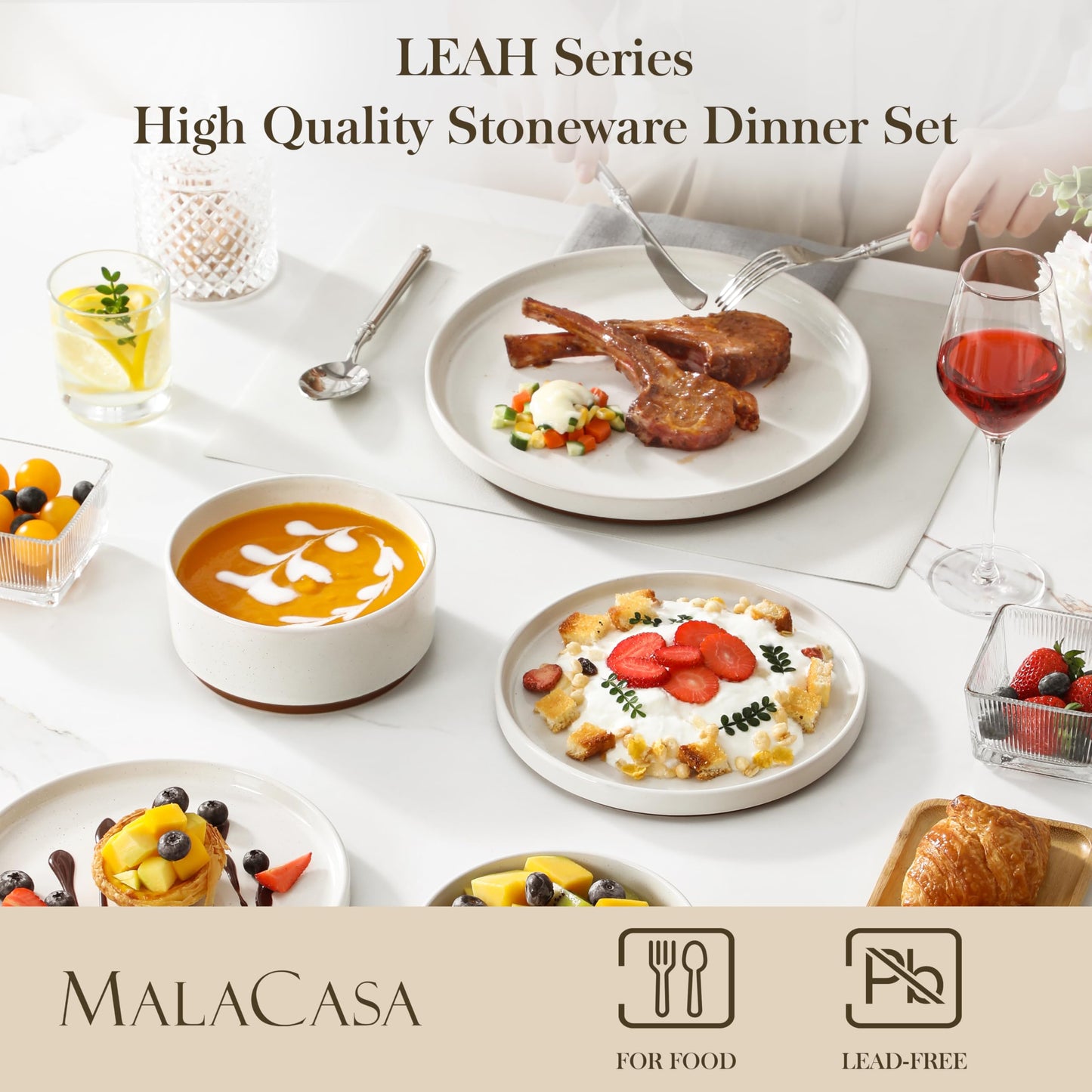 18-Piece Dinner Set - RRP: £79.99 - Plates & Bowls Raised Edge Scratch-Resistant Microwave & Dishwasher Safe - White