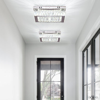 LED Crystal Rectangular Ceiling Chandelier RRP - £35.99 Flush Mount K9 Stainless – Cool White
