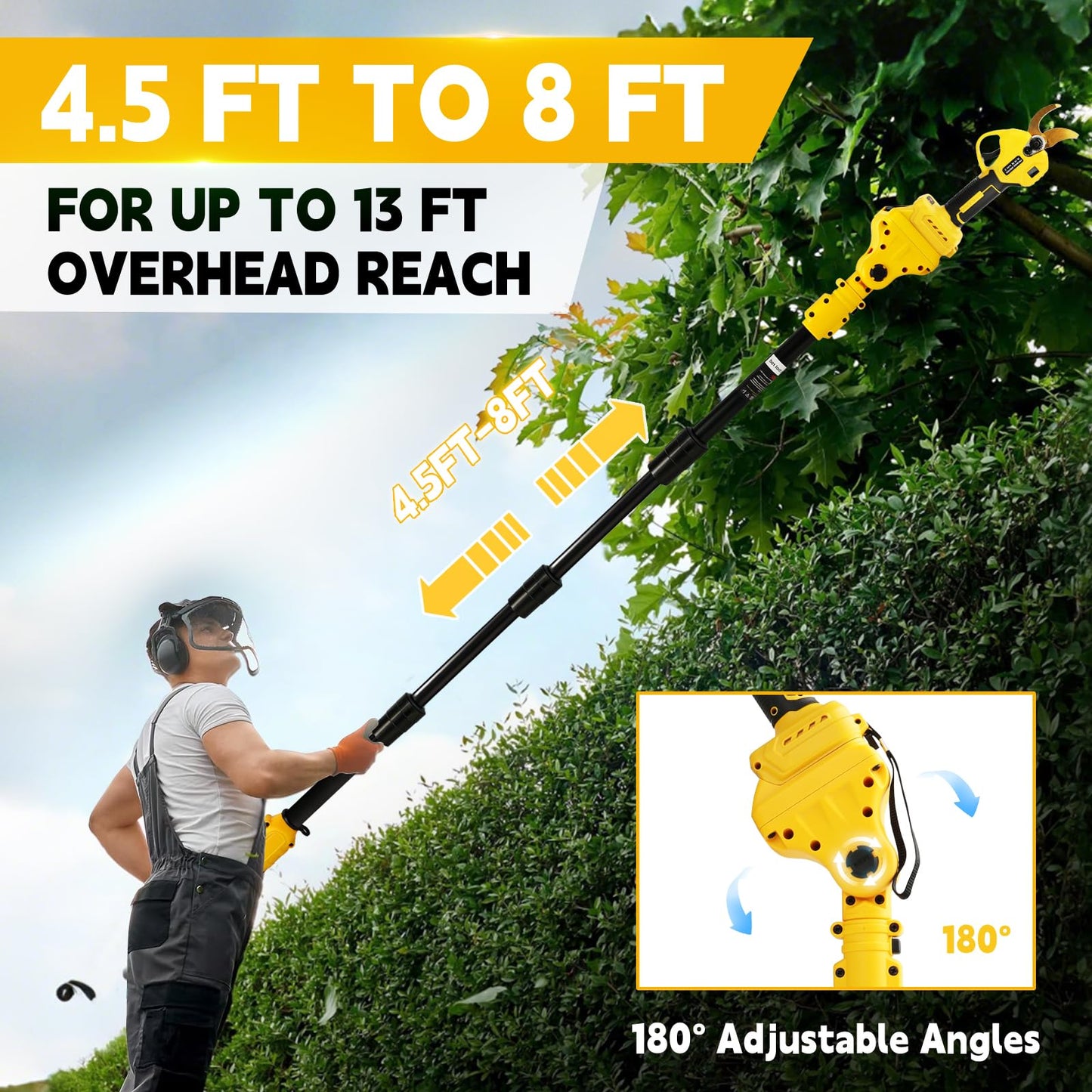 Cordless Electric Pruning Shears - RRP: £109.99 - 45mm Cutting Telescopic Pole 2m Long Reach Compatible with 18V/20V Batteries – 2m