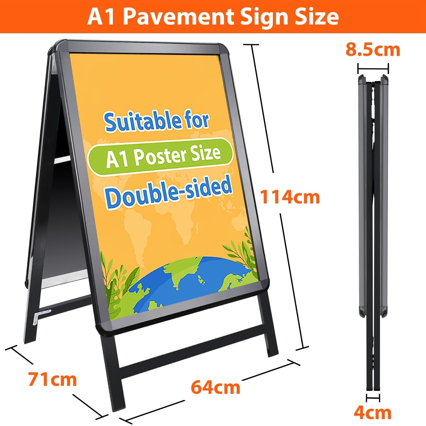 A-Board Pavement Sign - RRP: £99.99 - Double-Sided Display Stand for Outdoor Advertising ? Black