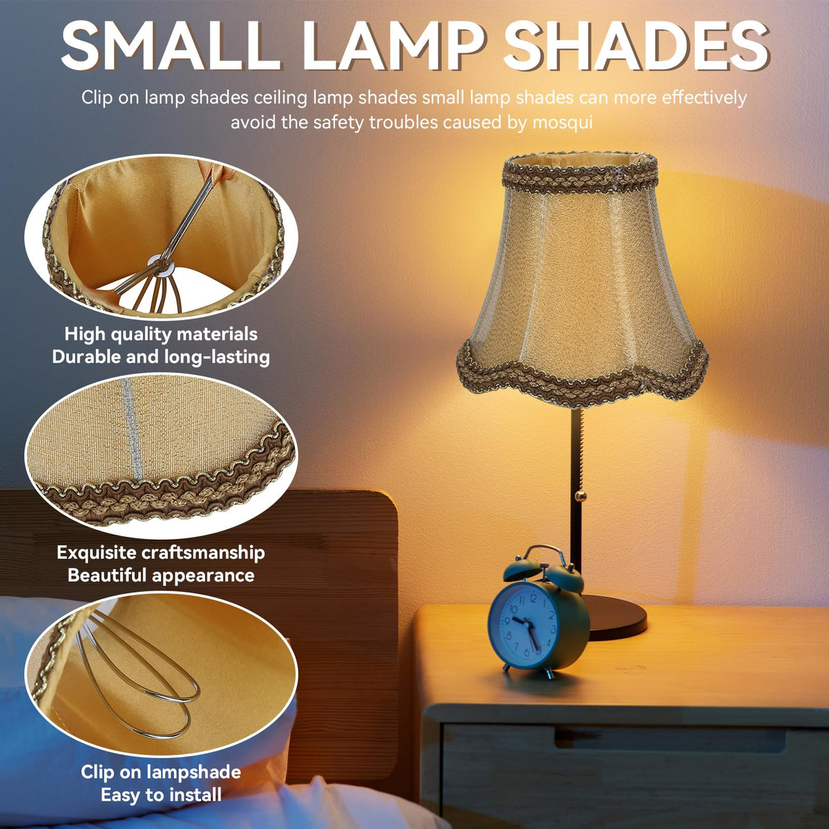 Set of 6 Clip On Lamp Shade RRP - £25.99, 6Pcs Retro Palace Pendant Light Shade E14 Clip LampShades,Candle Lampshades for Chandelier Ceiling Light,Fabric Table Lampshade Lamp Cover Drop Light Lampshade