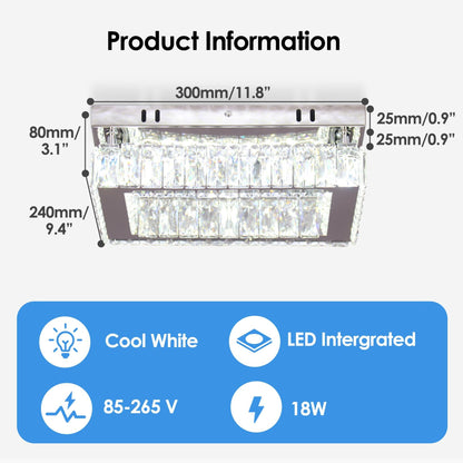 LED Crystal Rectangular Ceiling Chandelier RRP - £35.99 Flush Mount K9 Stainless – Cool White