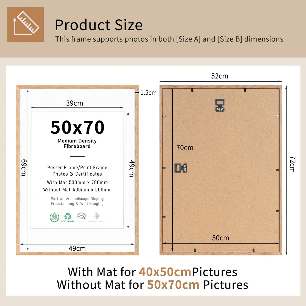 Picture Frame Set of 3 RRP - £44.99 50x70 with 40x50 Mat Option