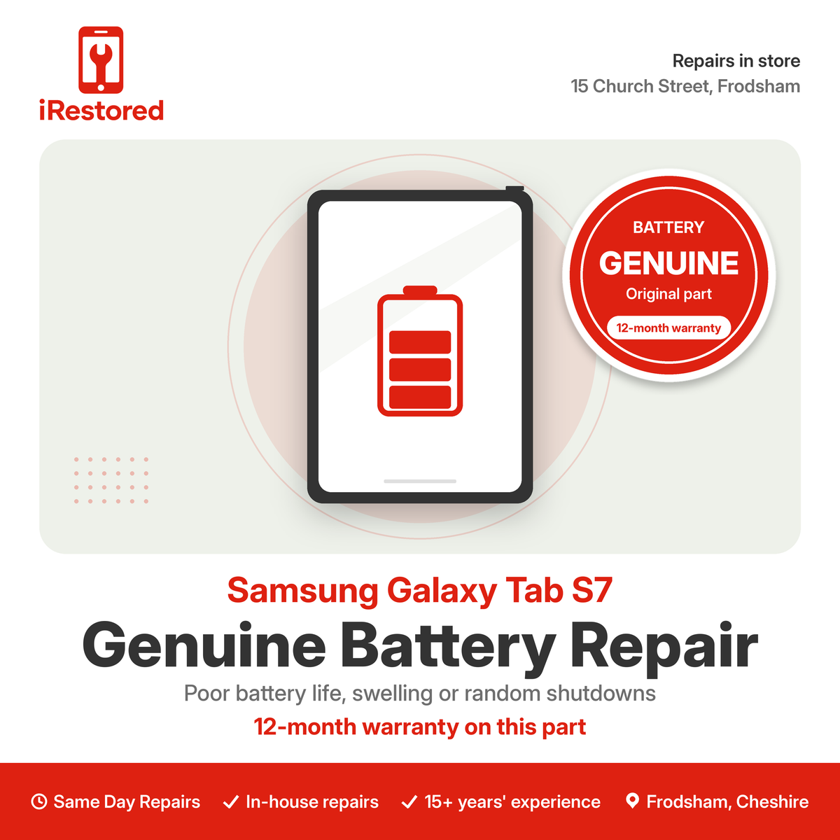 Samsung Galaxy Tab S7 Genuine Battery Repair