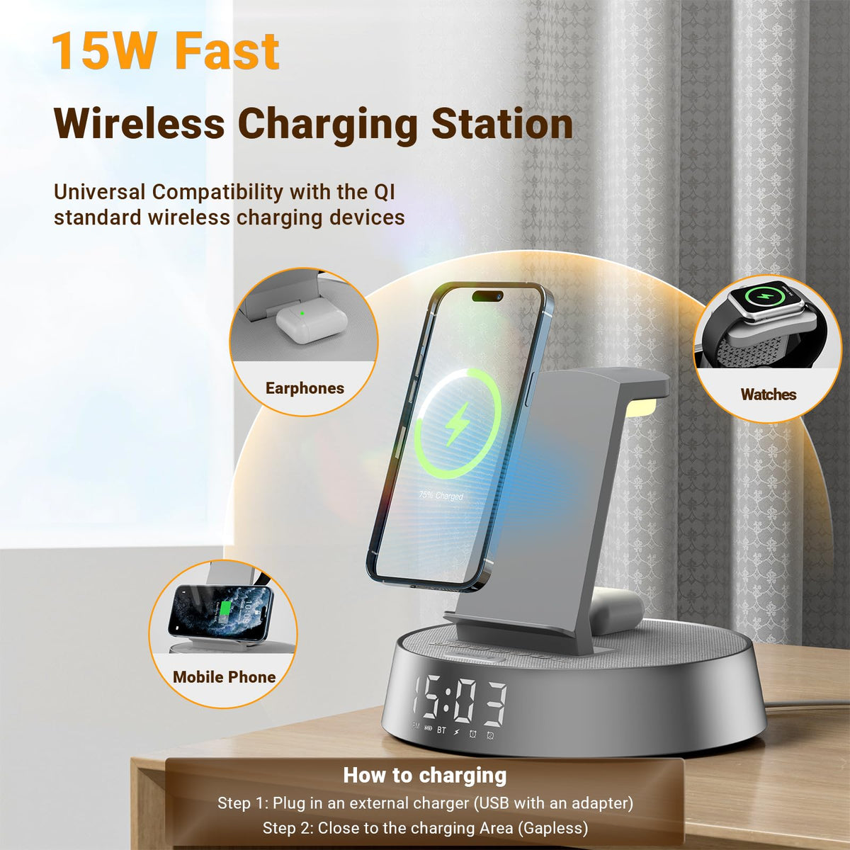 Wireless Charging Station RRP - £59.99 25W Bluetooth Speaker Radio Alarm Clock – Universal