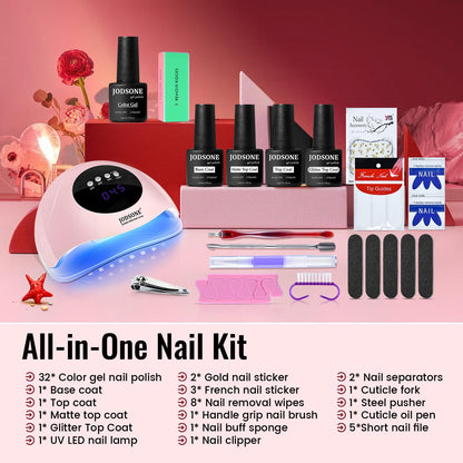 Gel Nail Polish Kit RRP - £39.99 with UV Light 32 Colours + Adhesive Bottles – Gifts for Women