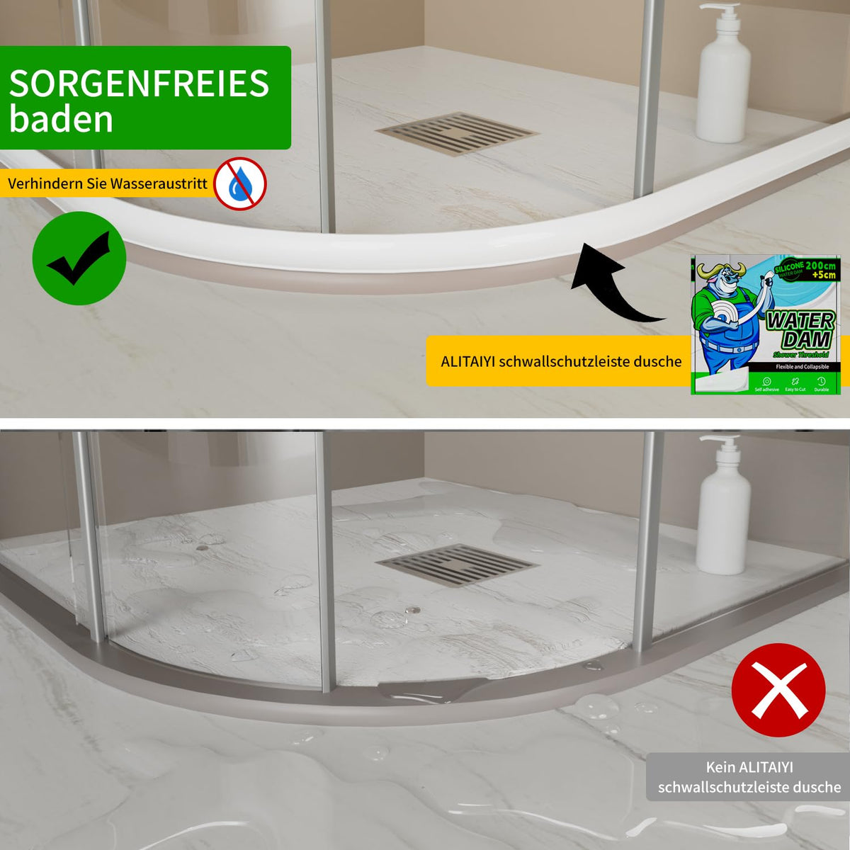 Wet Room Shower Water Barrier RRP - £20.99 Self-Adhesive Silicone Threshold Collapsible Water Dam – Clear