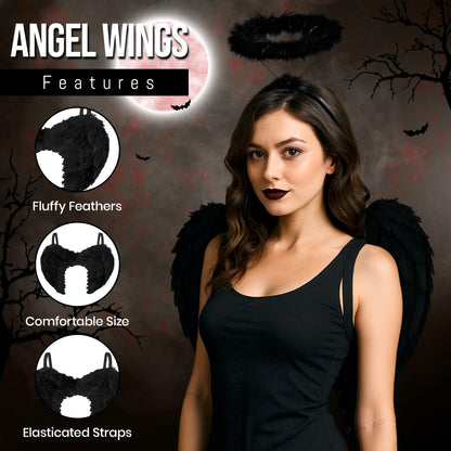 Women's Black Angel Wings and Halo Costume Accessories - RRP £9.99 – Halloween